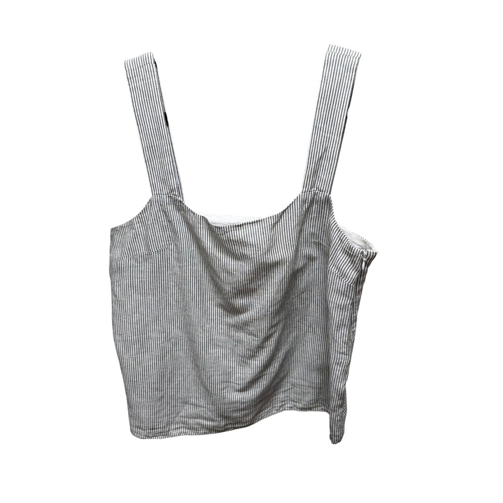 J.Crew Pinstripe Tank Top Women‎ M Blue White Linen Blend Square Neck Side Zip